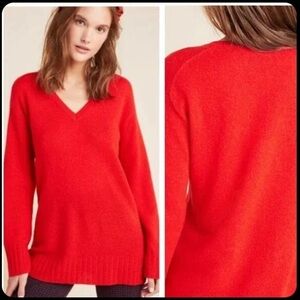 Anthropologie The Cashmere Collection Red V Neck Tunic Sweater sz XS
